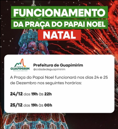 Horário de funcionamento da Praça do Papai Noel em Guapimirim - Divulgação