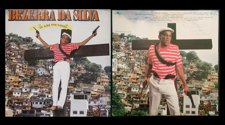 Brasília (DF) 17/01/2025 - Reprodução da capa e contracapa do LP “Eu não sou santo”, gravado por Bezerra da Silva em 1990.Foto: Gravadora RCA